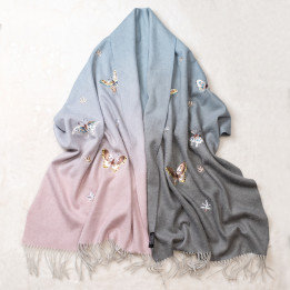 Embroidered Fringe Shawl